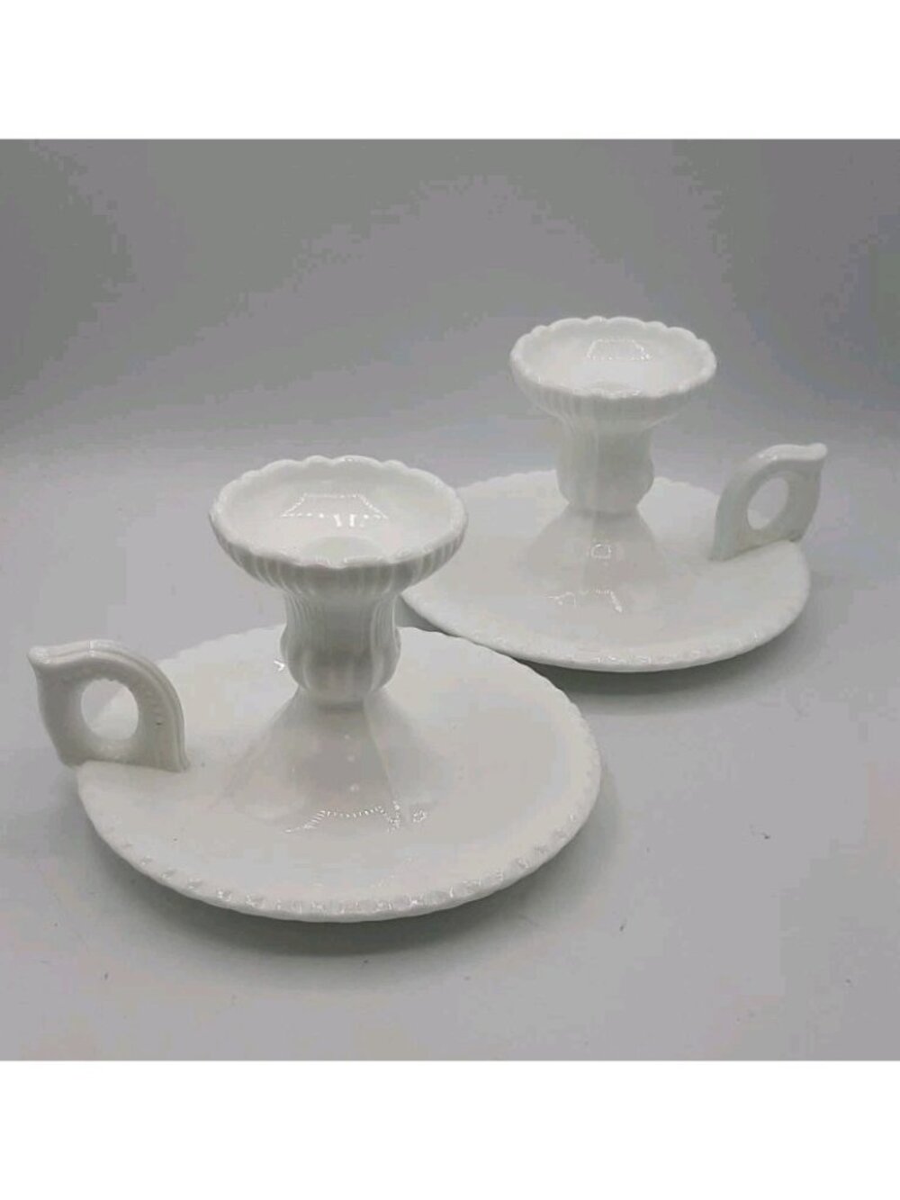 Vintage Pair of Milk Glass Finger Candlestick Holders Decorative Bottom